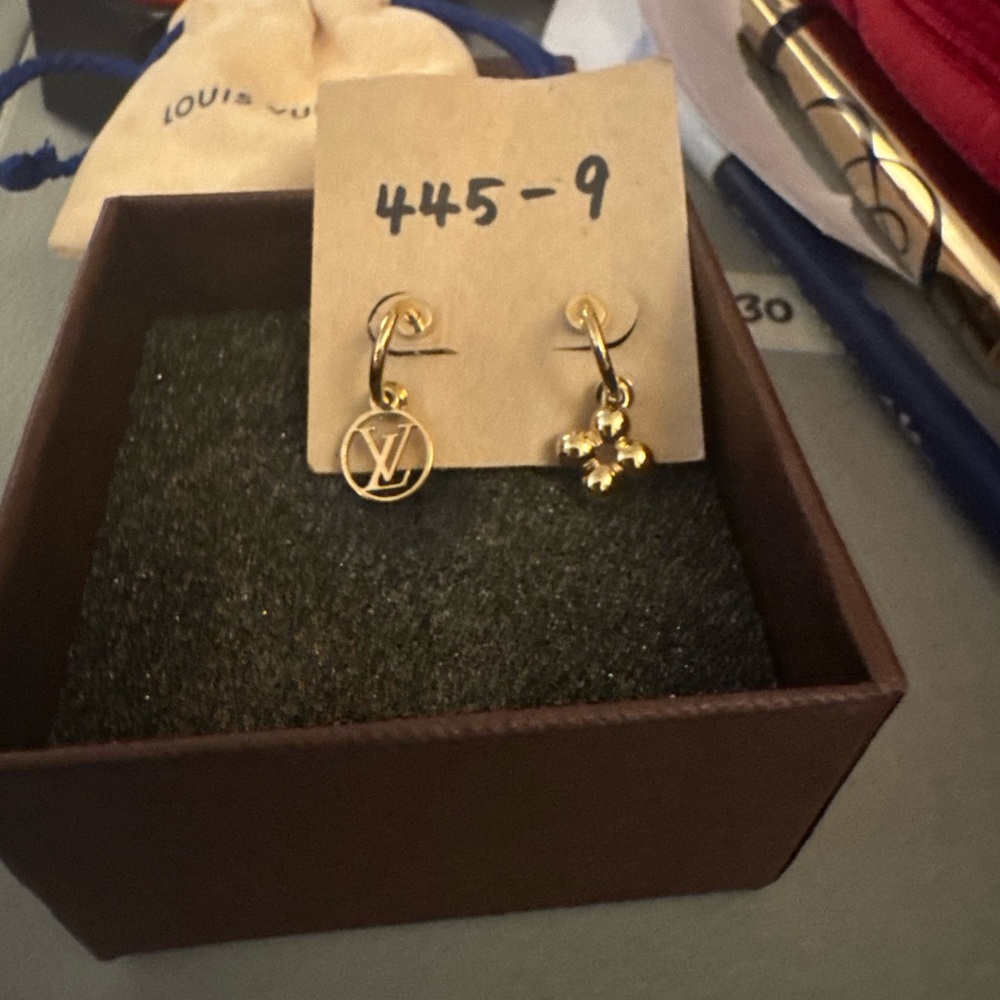 Louis Vuitton Gold Logo and Clover Earrings